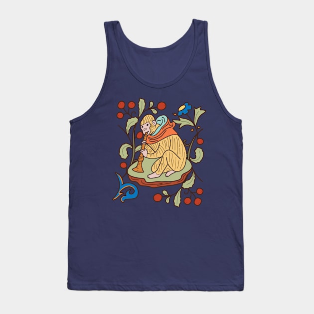 Cute Medieval Monkey Playing the Trumpet Colorful Drawing Tank Top by MariOyama